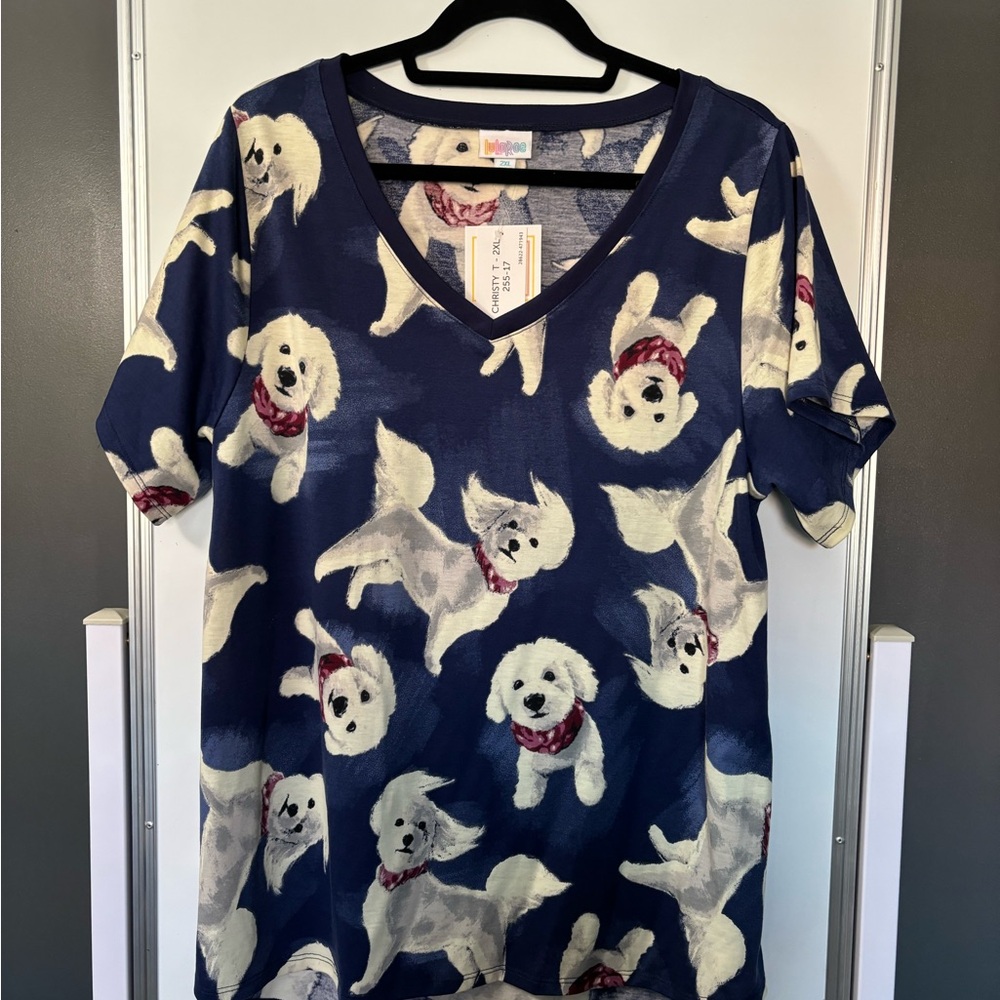 Navy Dog Print V-Neck T-Shirt